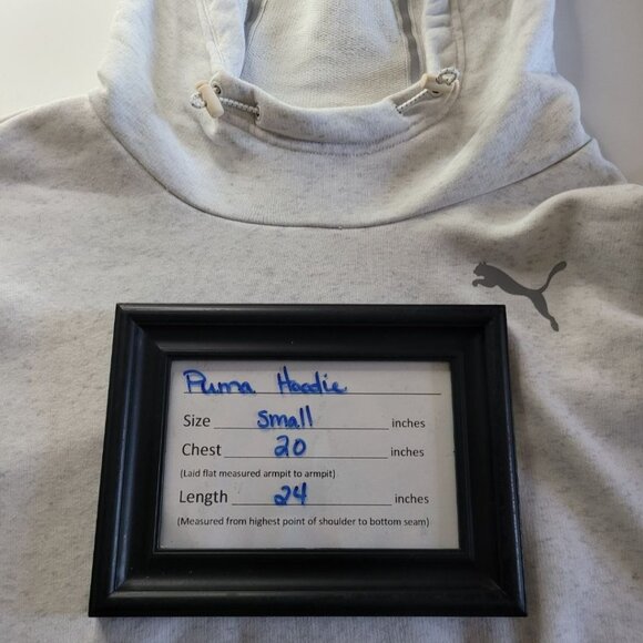 Puma Hooded Sweatshirt Gray Womens Small Zip Pockets Adjustable Hoodie - Picture 6 of 11